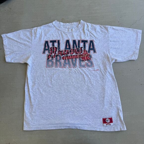 Vintage 90s Atlanta Braves MLB Baseball Nutmeg Graphic T Shirt Size Large - Picture 1 of 5